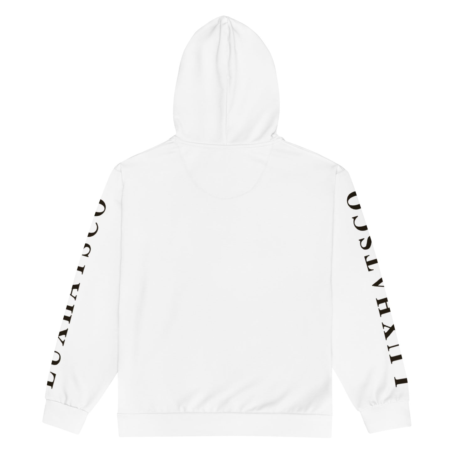 White LUXHATSCO Logo Zip Hoodie back view