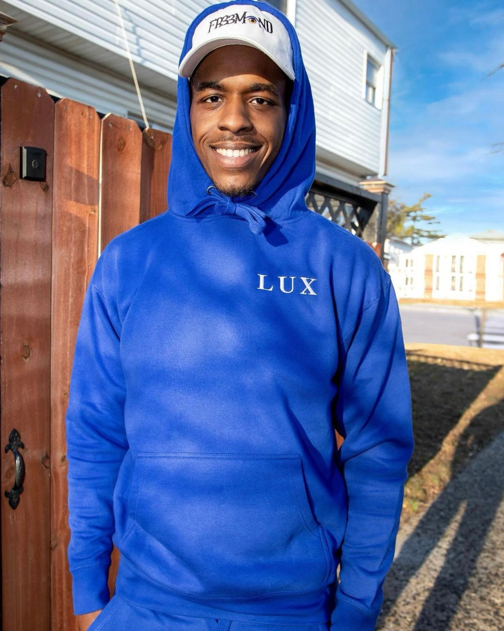 Royal Blue LUX Classic Hoodie lifestyle streetwear outfit