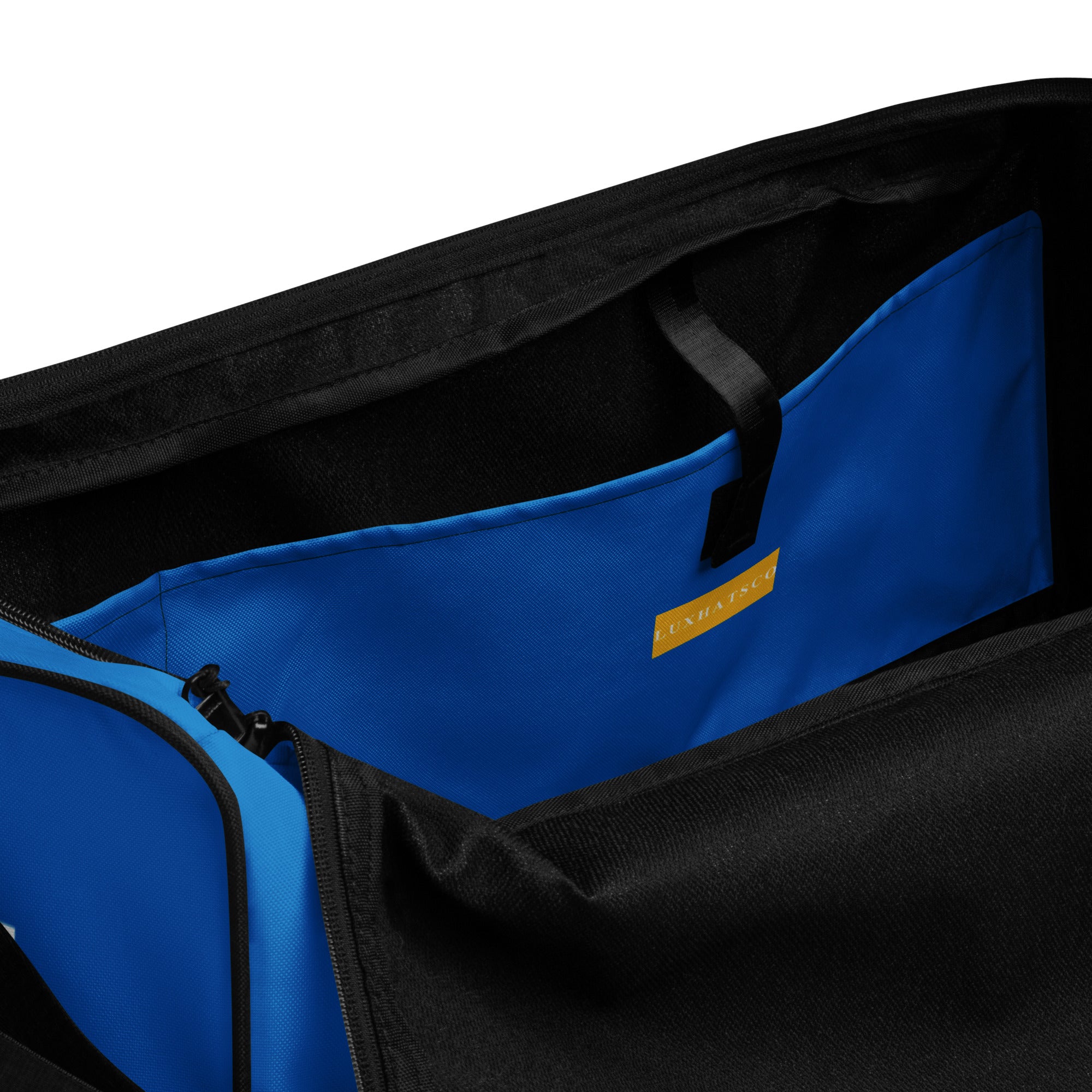 Royal Blue LUX Duffle Bag interior view with multiple pockets