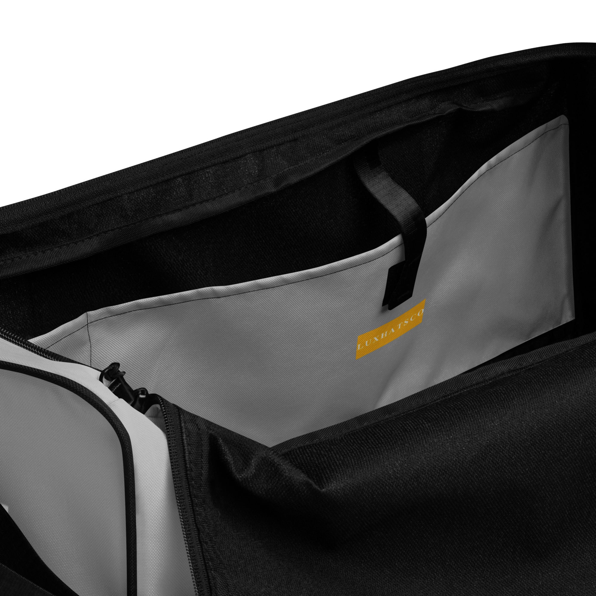Light Grey LUX Duffle Bag interior view with multiple pockets