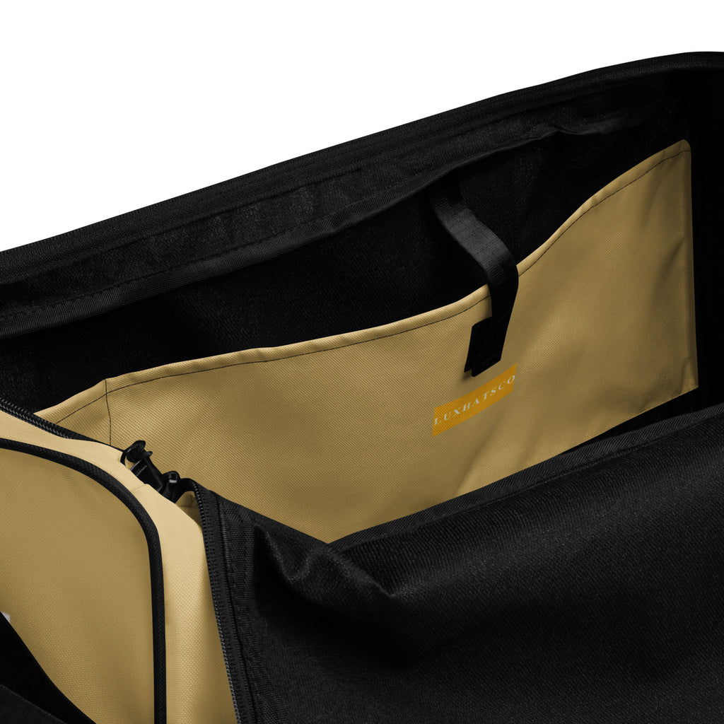 Golden Tan LUX Duffle Bag interior view with multiple pockets
