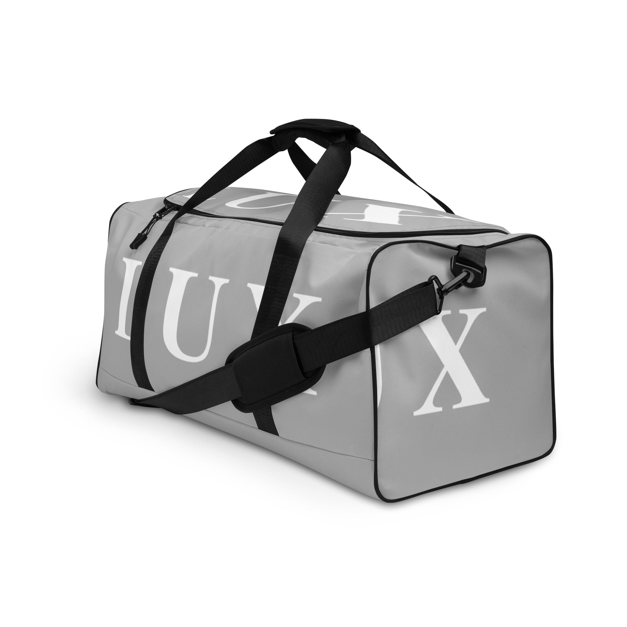 Light Grey LUX Duffle Bag left front view