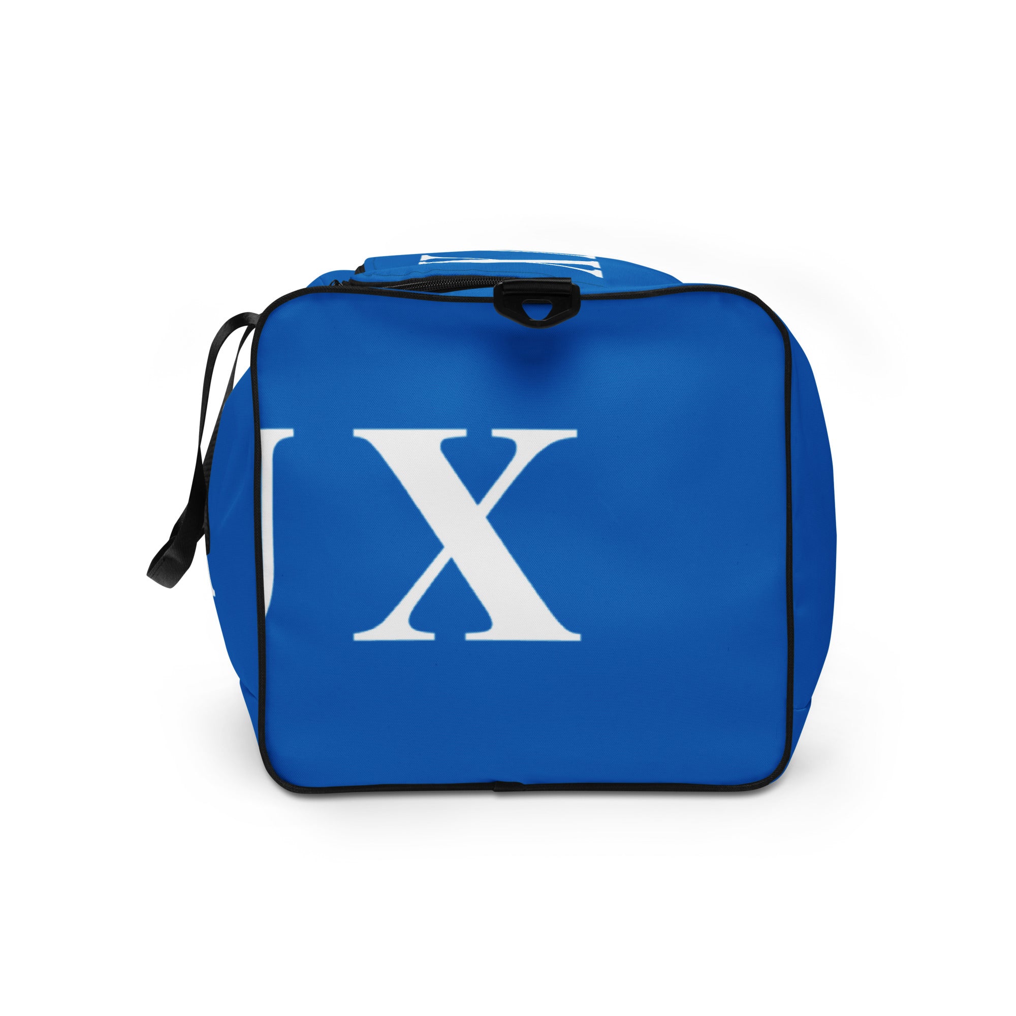 Royal Blue LUX Duffle Bag left side view 