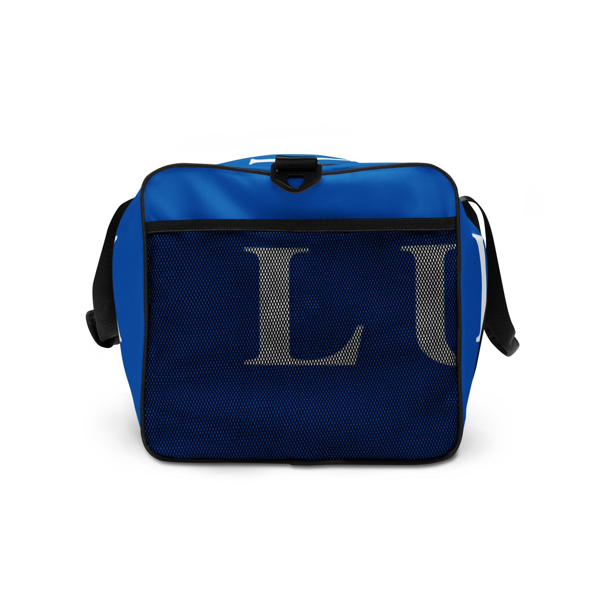 Royal Blue LUX Duffle Bag left side view showing mesh pocket
