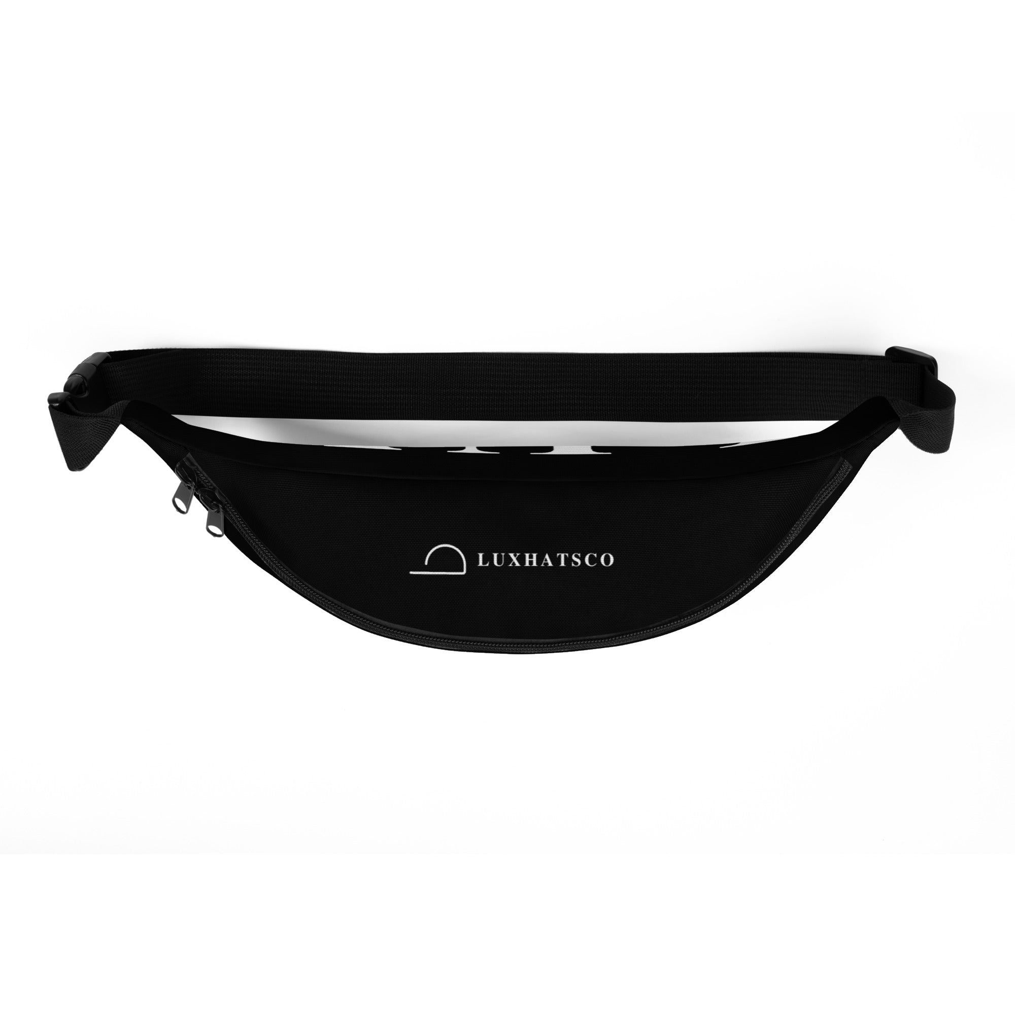 Black Lux Fanny Pack zipper and stitching detail