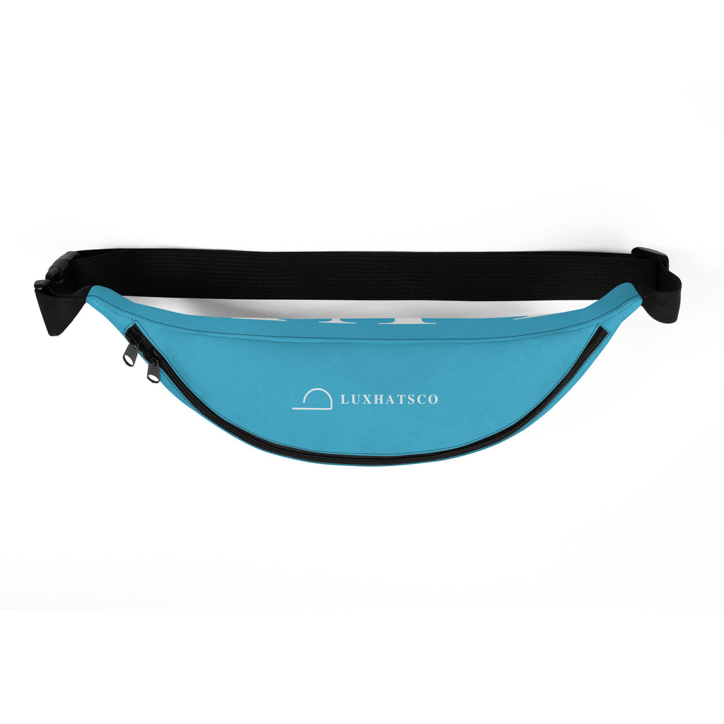 Deep Summersky Blue Lux Fanny Pack – top zipper open