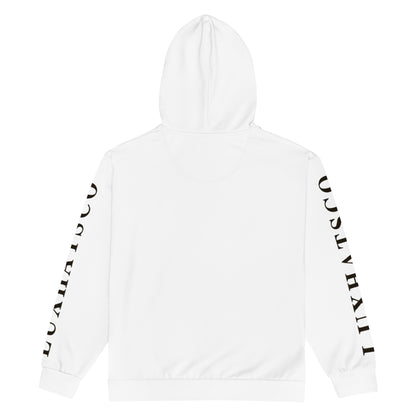 White LUXHATSCO Logo Zip Hoodie back view