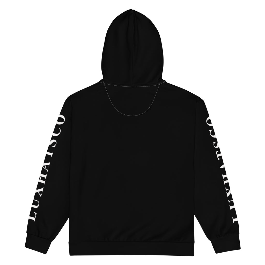 Black LUXHATSCO Logo Zip Hoodie back view