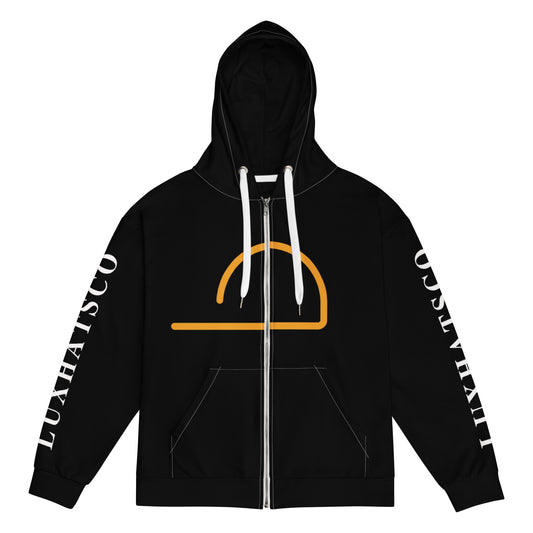 Black LUXHATSCO Logo Zip Hoodie front view