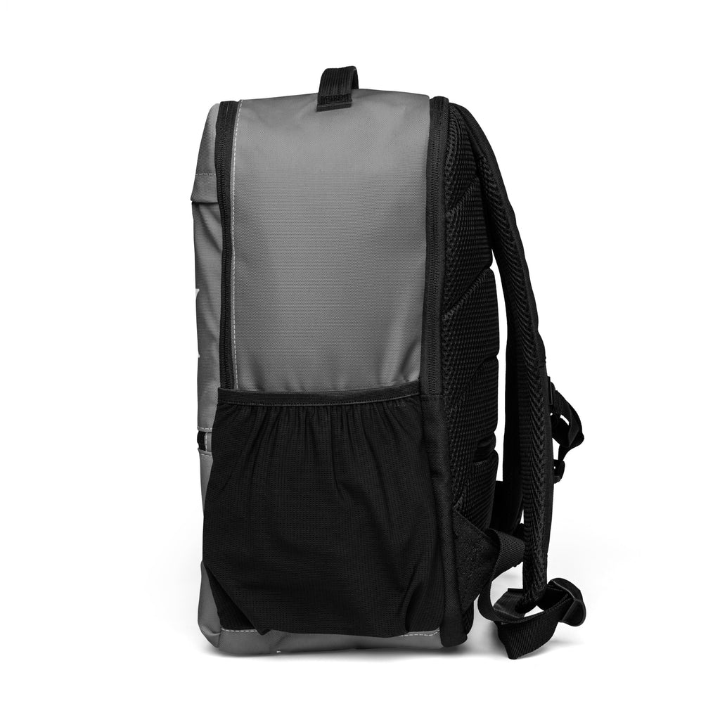 Stone Gray LUX Utility Backpack left side view with mesh pocket
