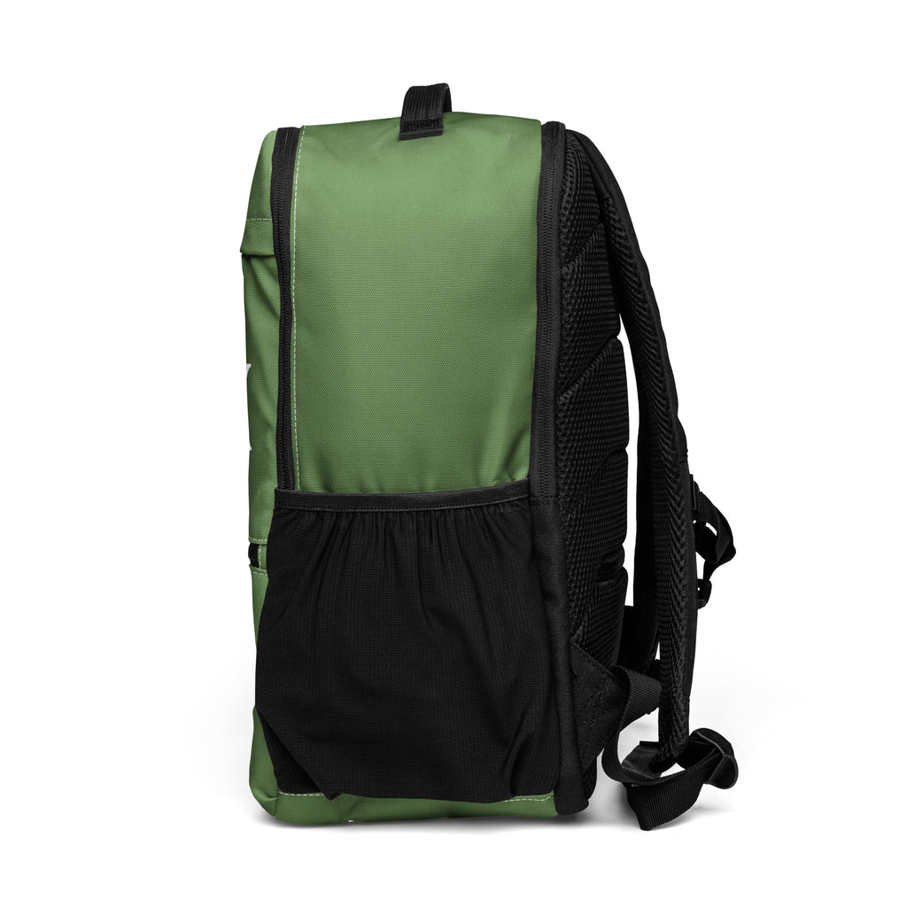 Fern Green LUX Utility Backpack left side view with mesh pocket