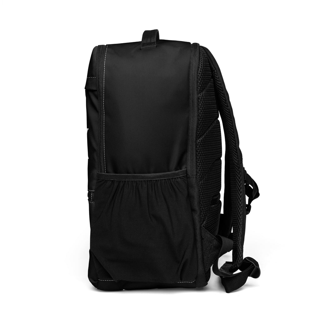 Black LUX Utility Backpack left side view with mesh pocket