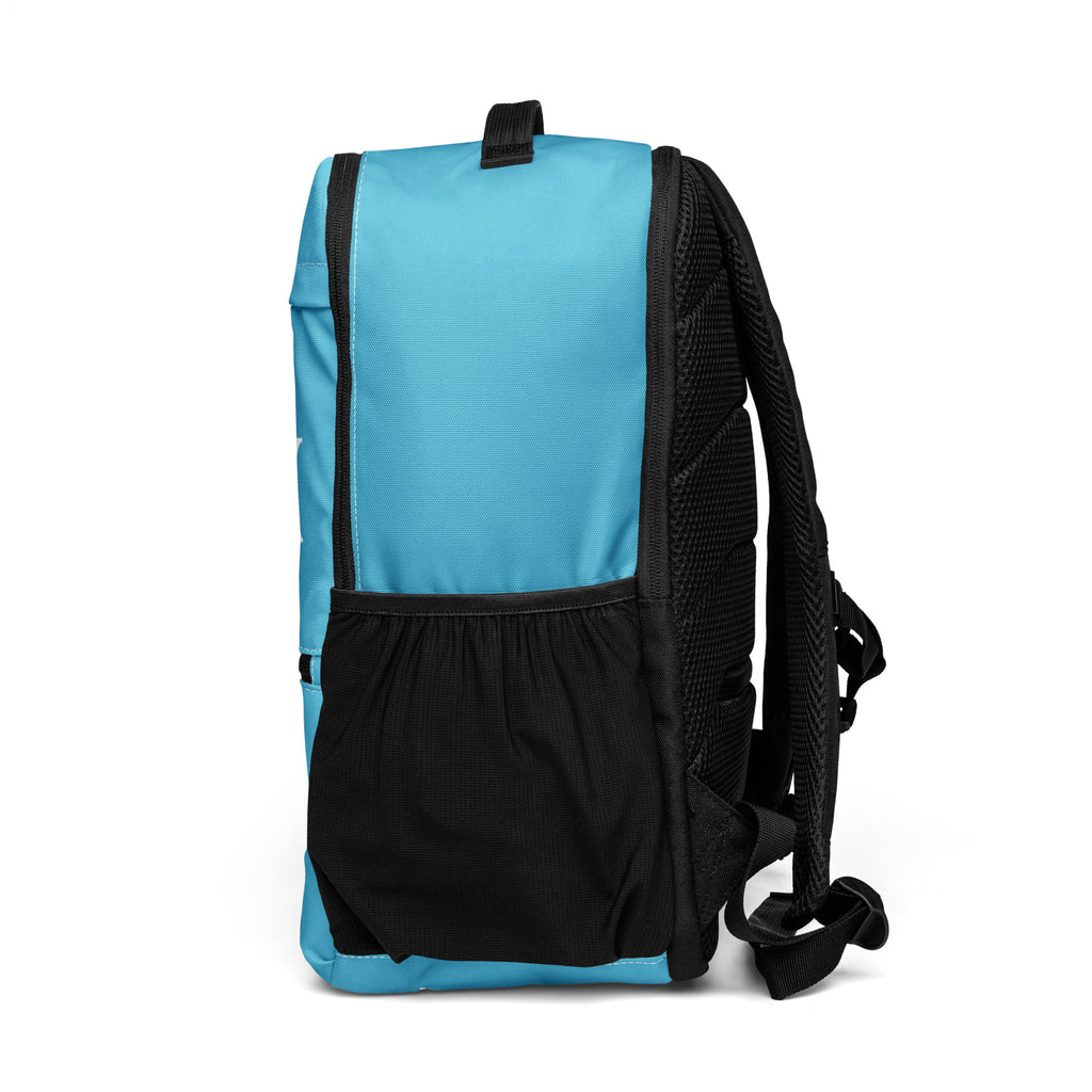 DeepSky Blue LUX Utility Backpack lifestyle travel photo