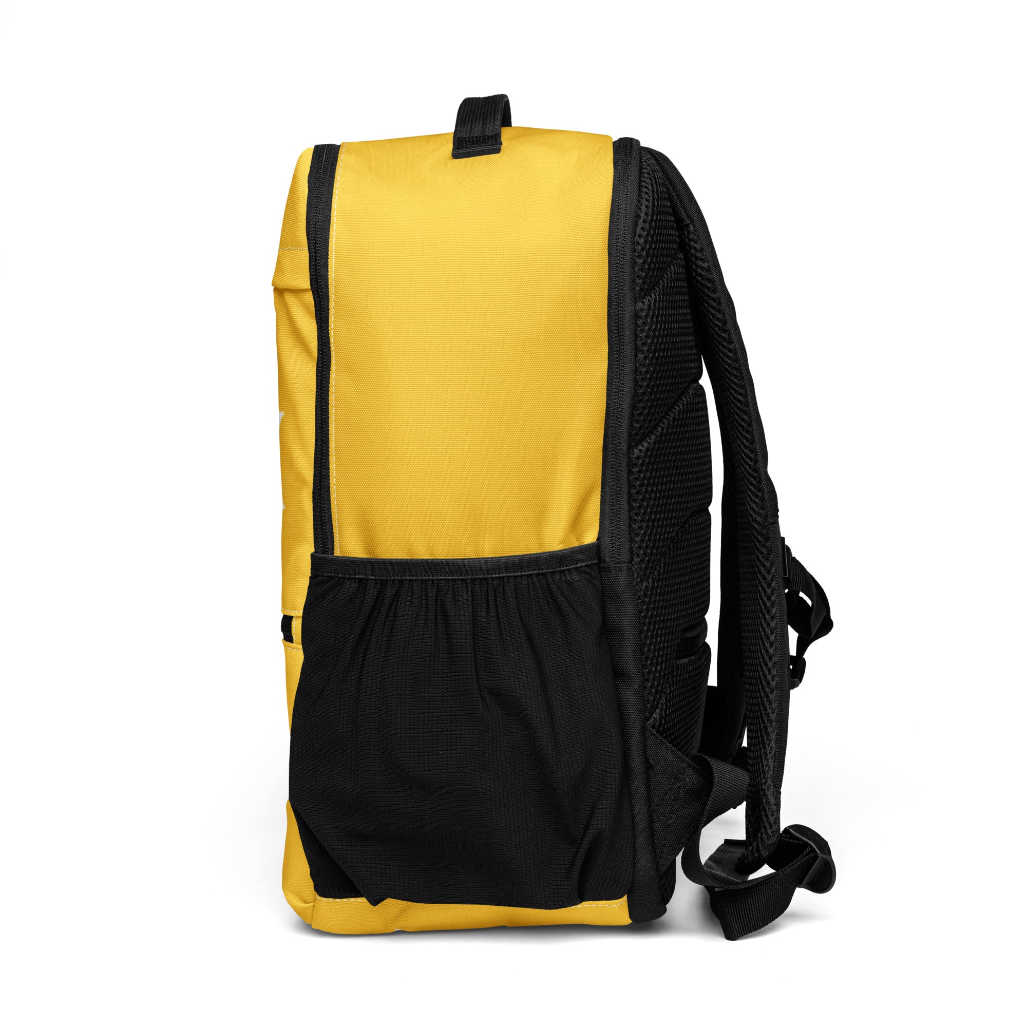 Sunflower Yellow LUX Utility Backpack – side view showing mesh pocket