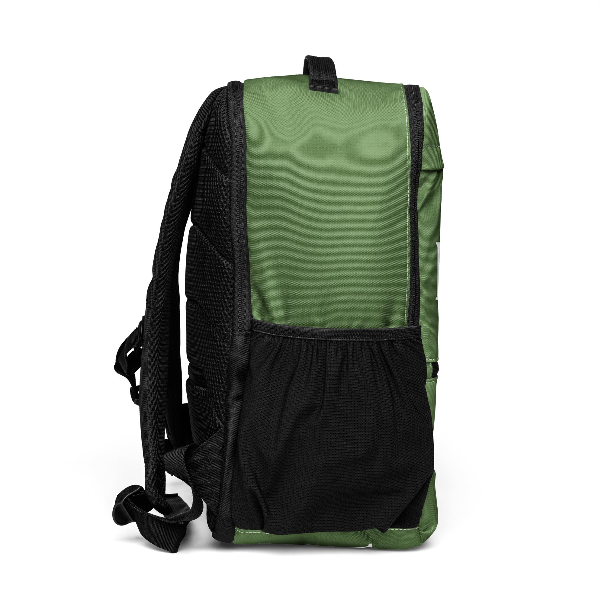 Fern Green LUX Utility Backpack right side view with mesh pocket