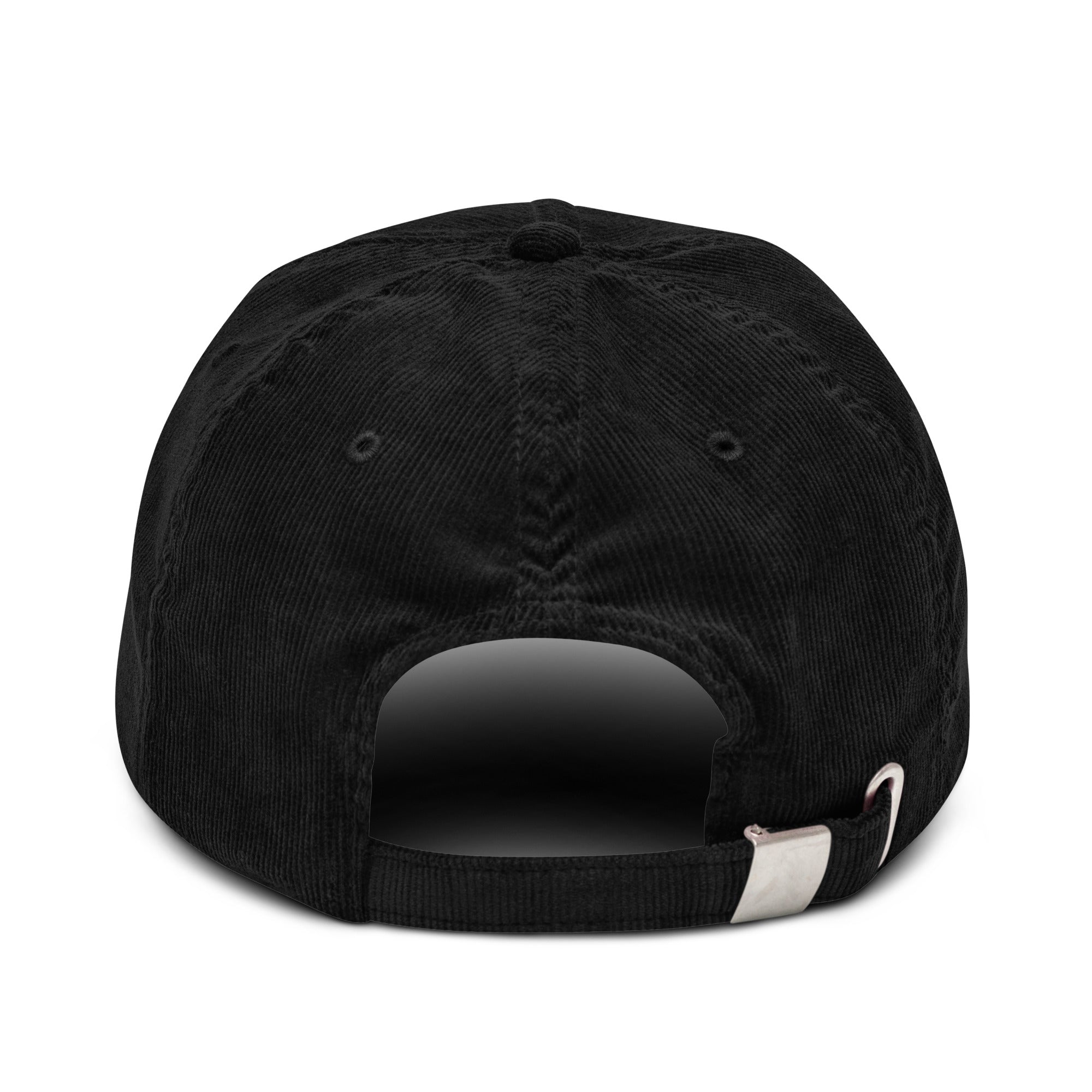 adjustable strap black corduroy hat back view