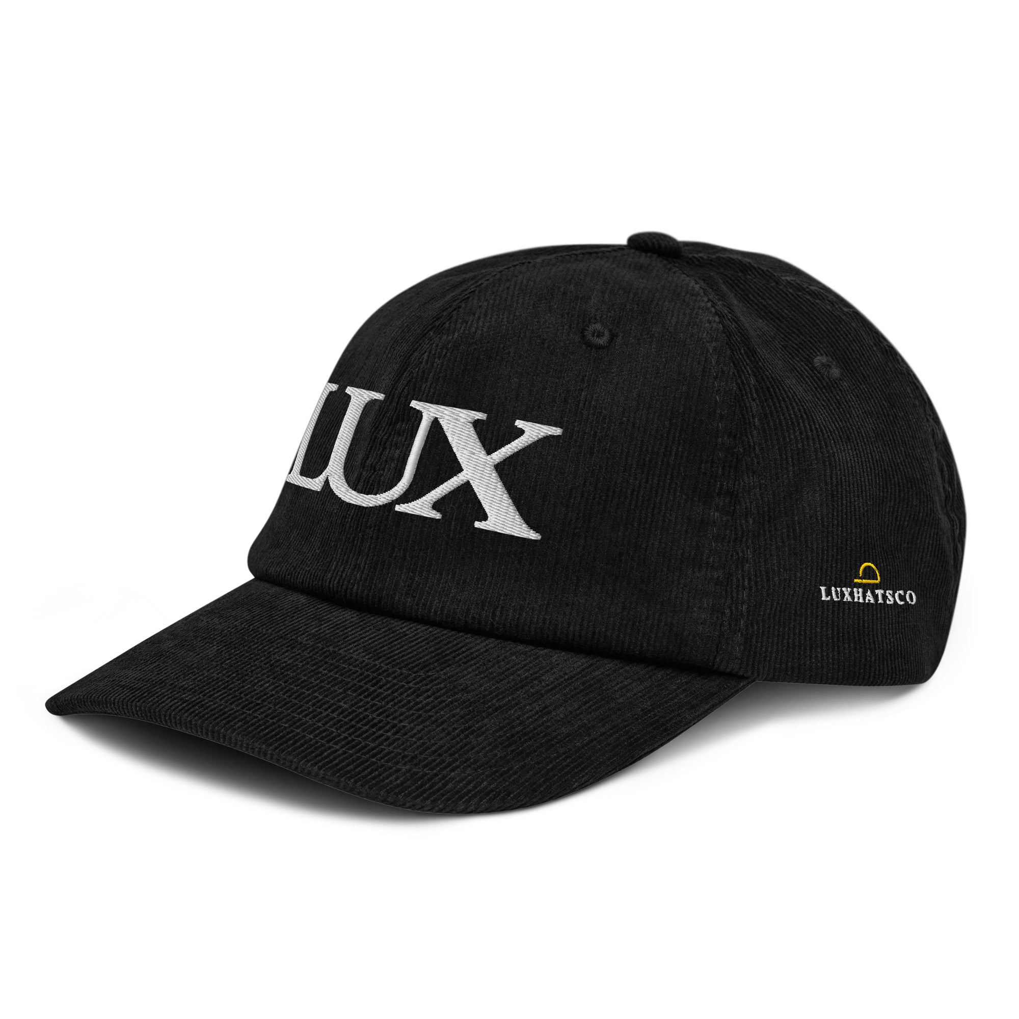 premium black corduroy hat side angle