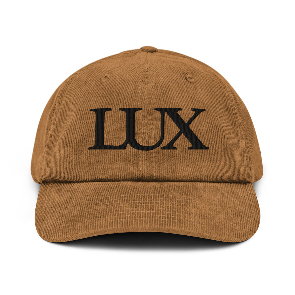 brown corduroy strapback hat front view