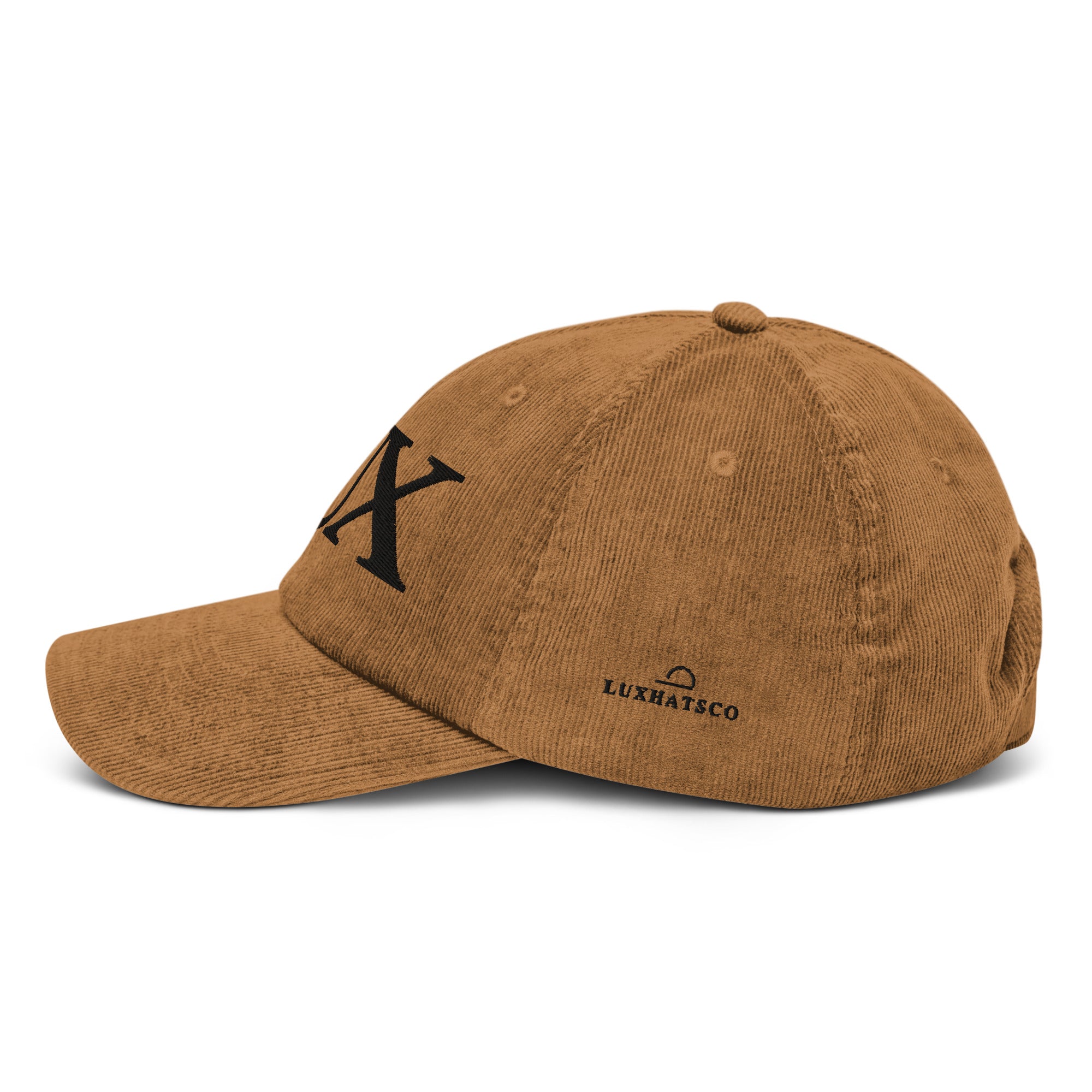 premium brown corduroy hat side view