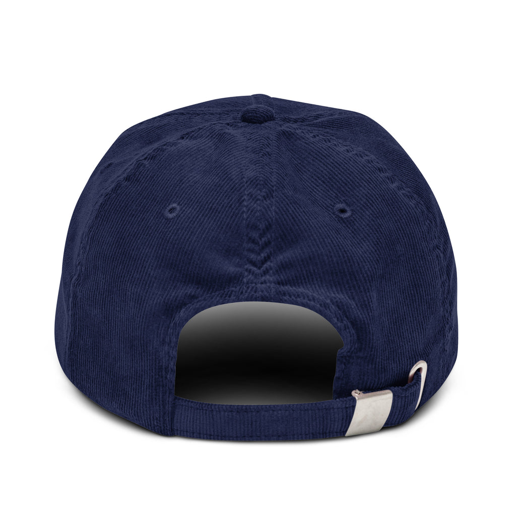 adjustable strap blue corduroy hat back view