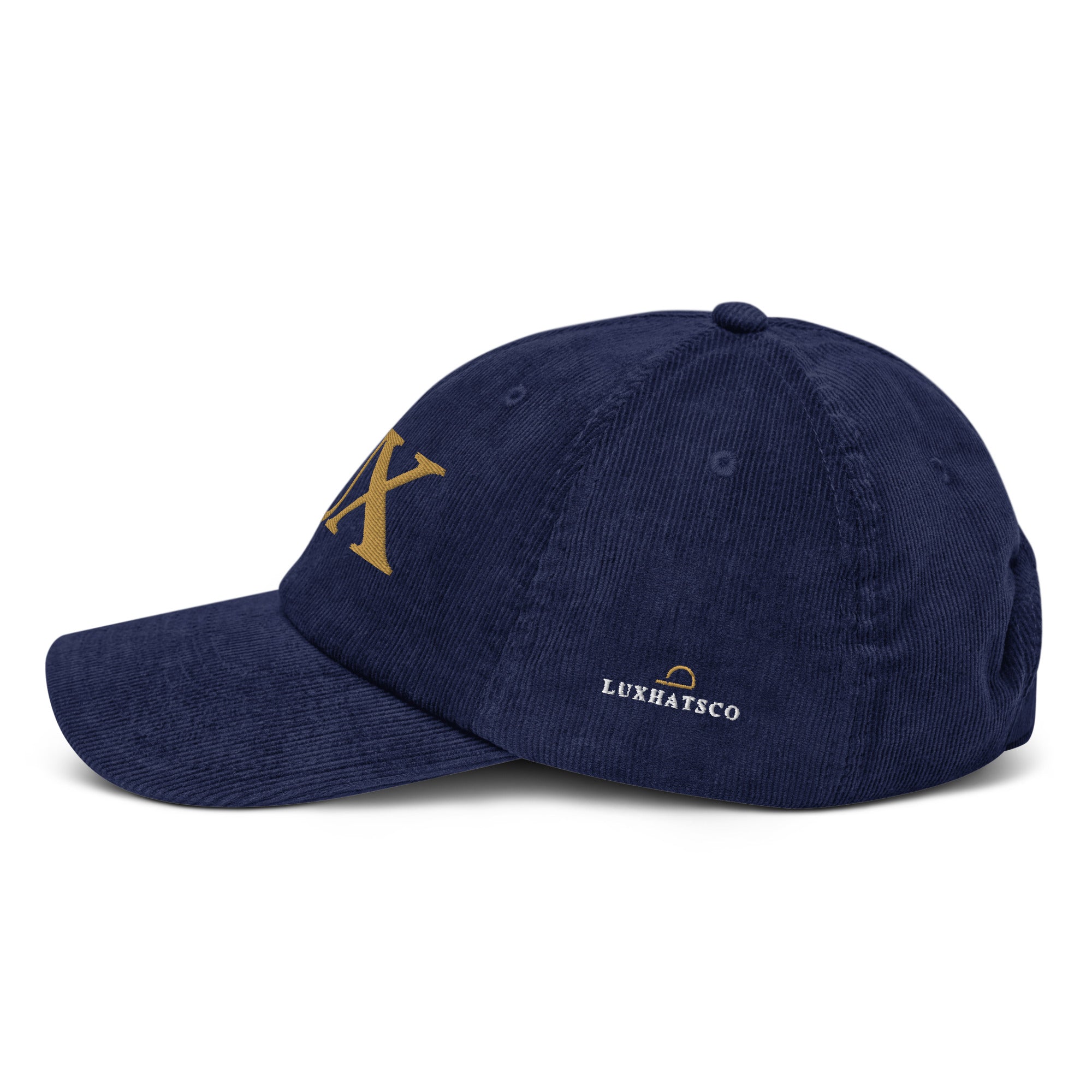 premium blue corduroy hat side angle