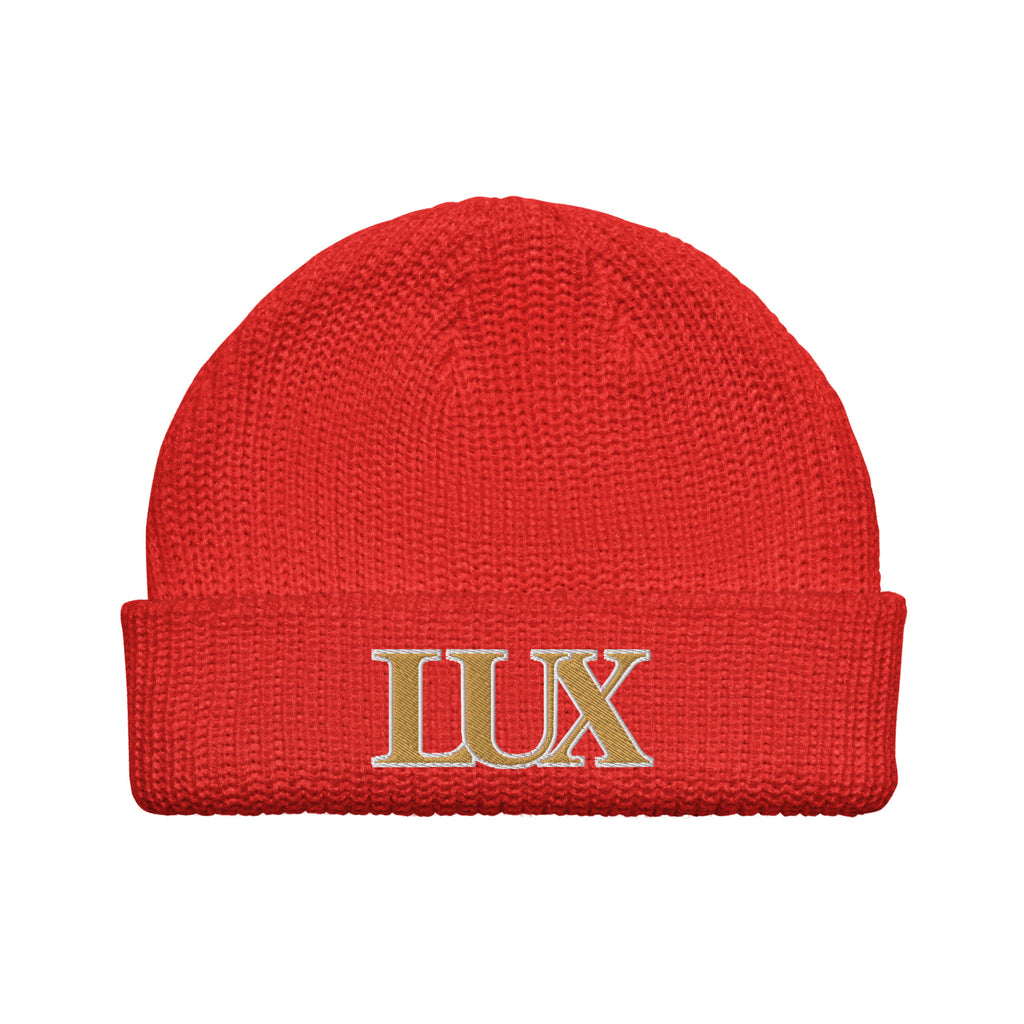 LUX Fisherman Beanie red front view