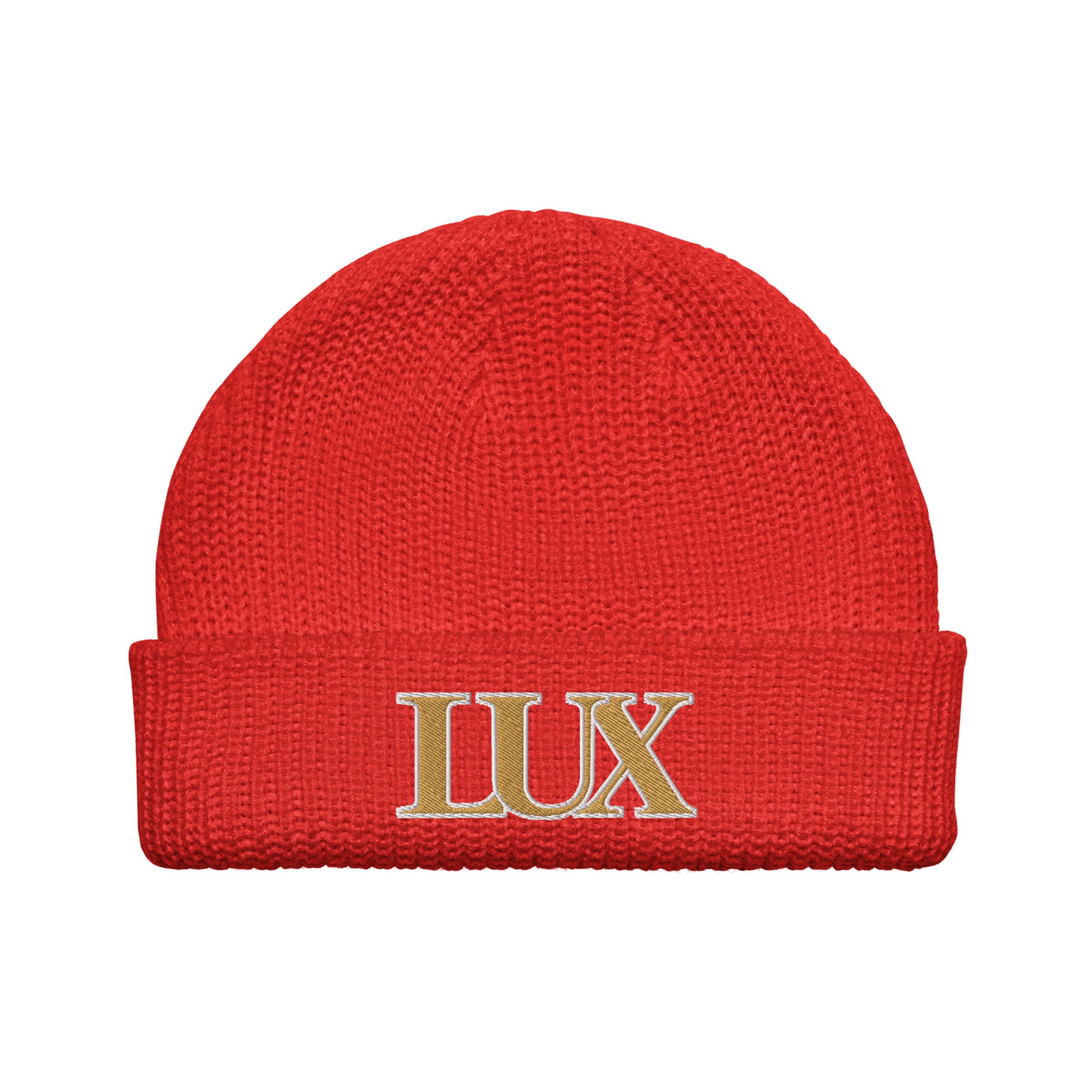 LUX Fisherman Beanie red front view