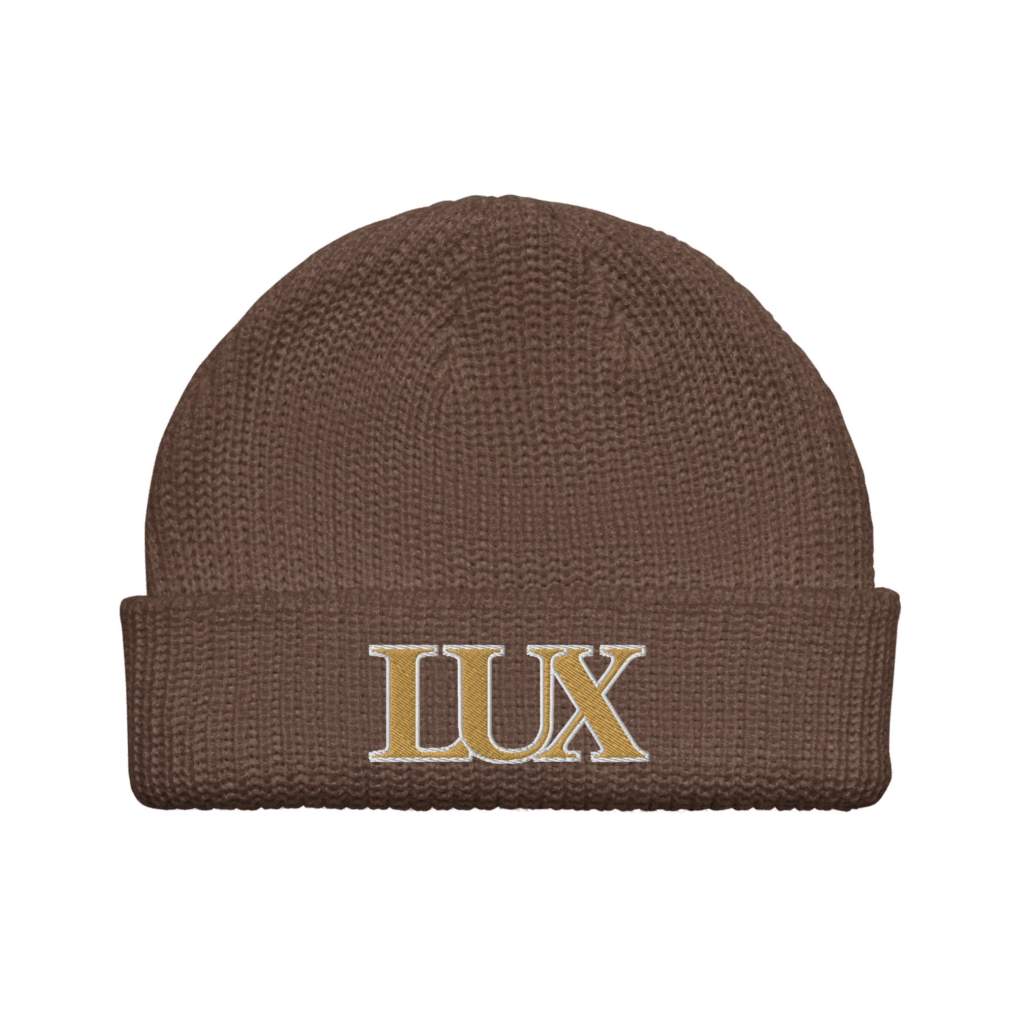 LUX Fisherman Beanie walnut front view
