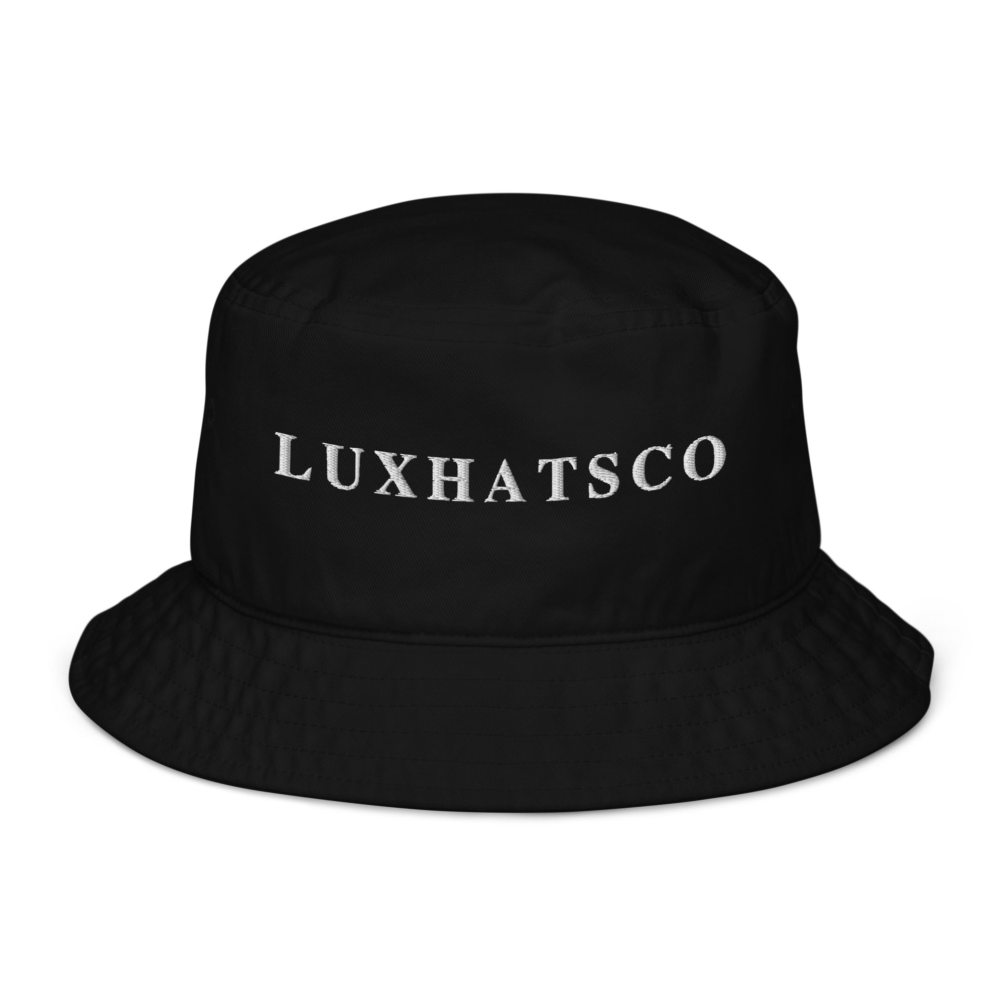 Black Luxhatsco Fashion Bucket Hat – Luxhatsco Logo – front view