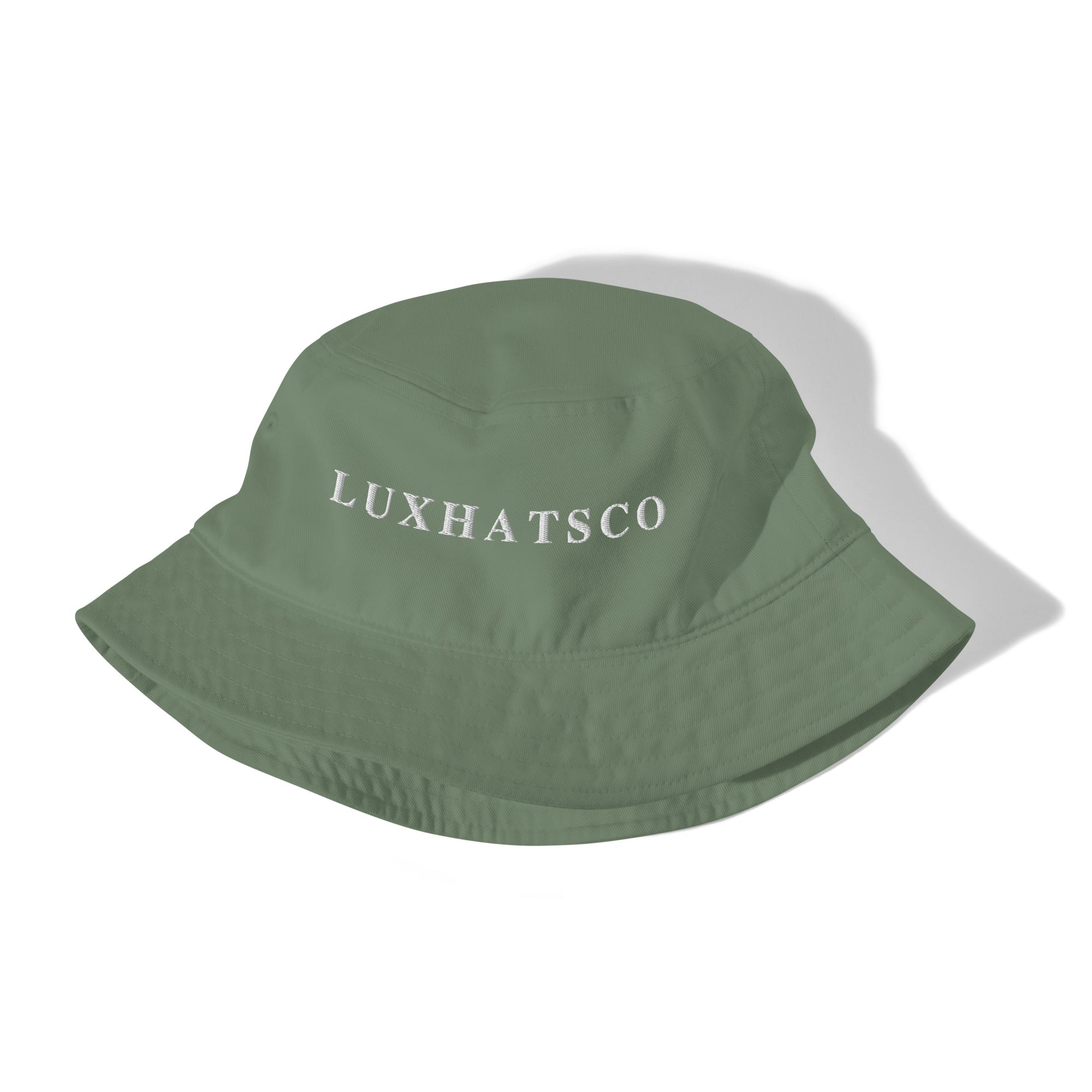 DarkSeaGreen Luxhatsco Fashion Bucket Hat – Luxhatsco Logo – flat view