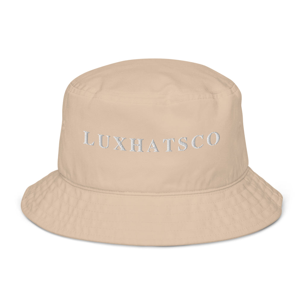 AntiqueWhite Luxhatsco Fashion Bucket Hat – Luxhatsco Logo – front view