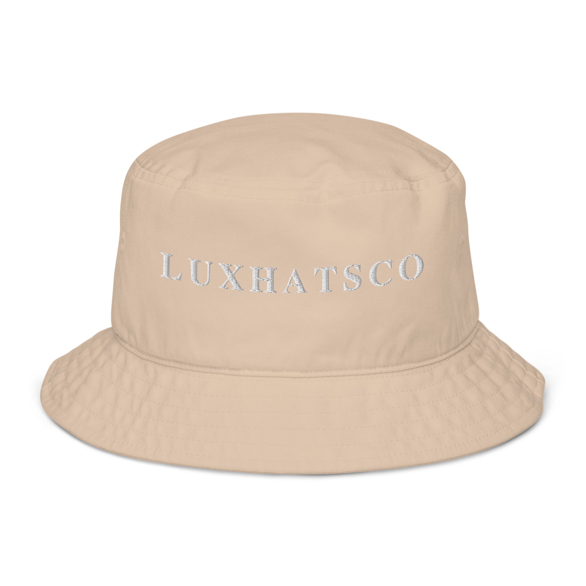 AntiqueWhite Luxhatsco Fashion Bucket Hat – Luxhatsco Logo – front view