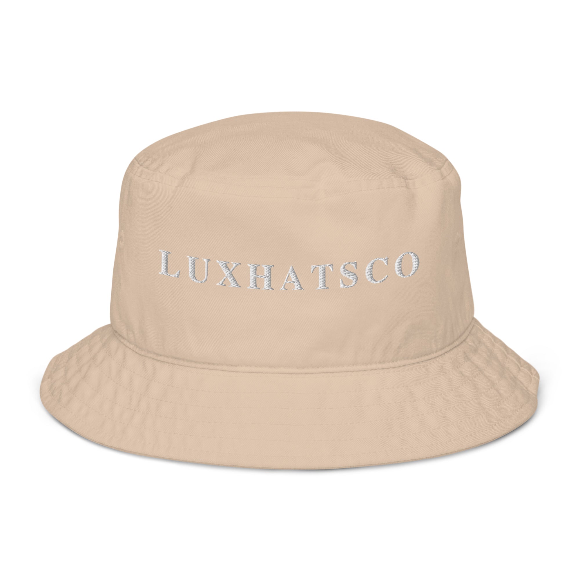 AntiqueWhite Luxhatsco Fashion Bucket Hat – Luxhatsco Logo – front view