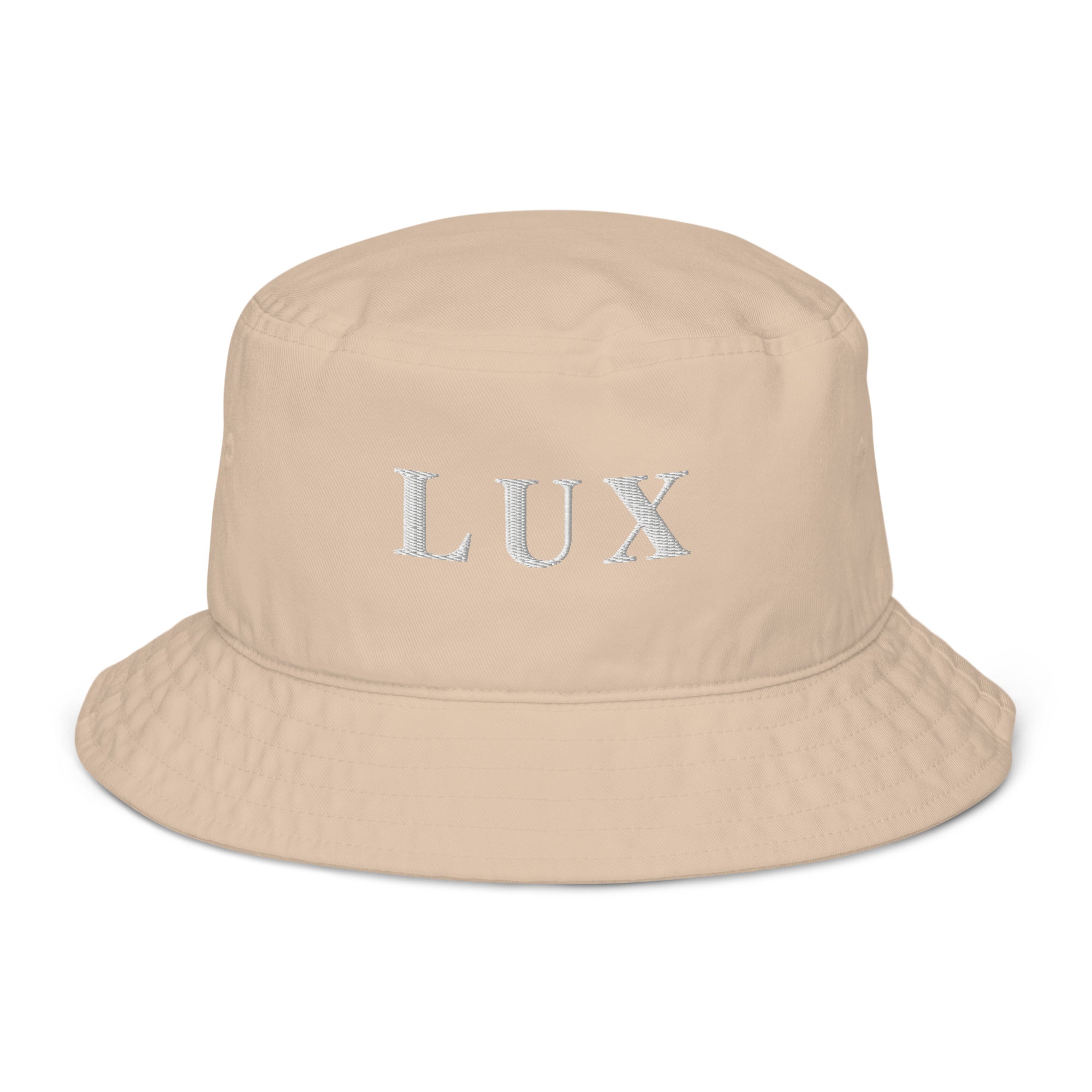 Antique white LUX fashion bucket hat made from premium organic cotton twill