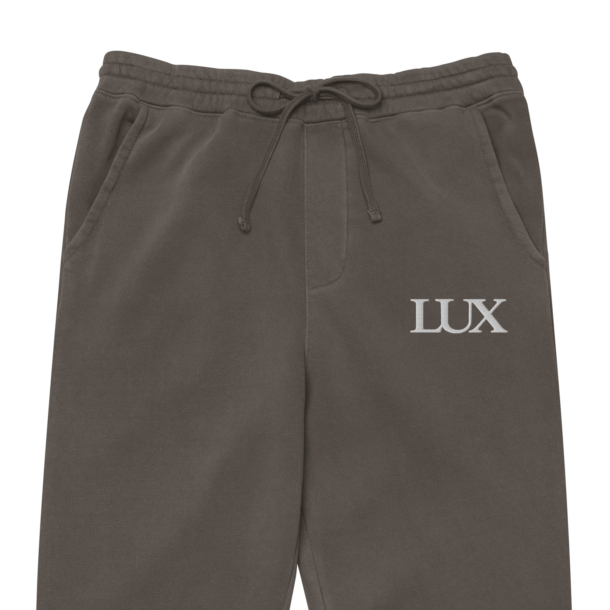 Pigment Black LUX Sweatpants front view zoomed