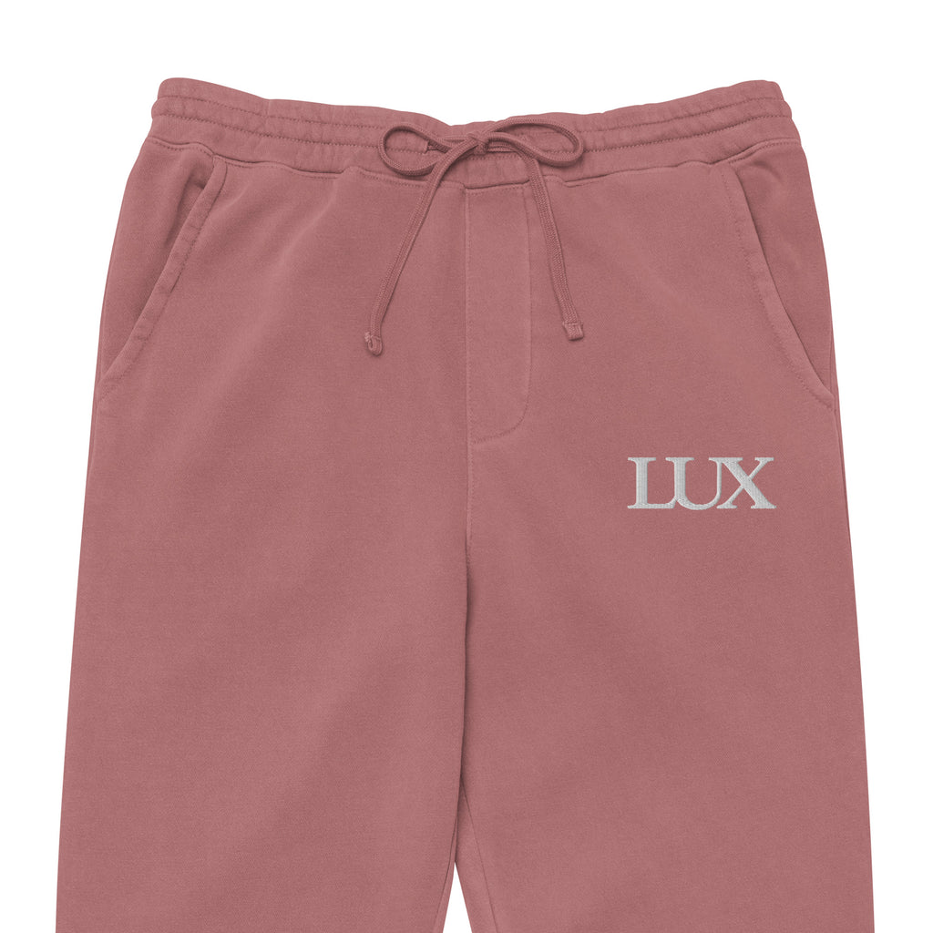 Pigment Maroon LUX Sweatpants front view close up 