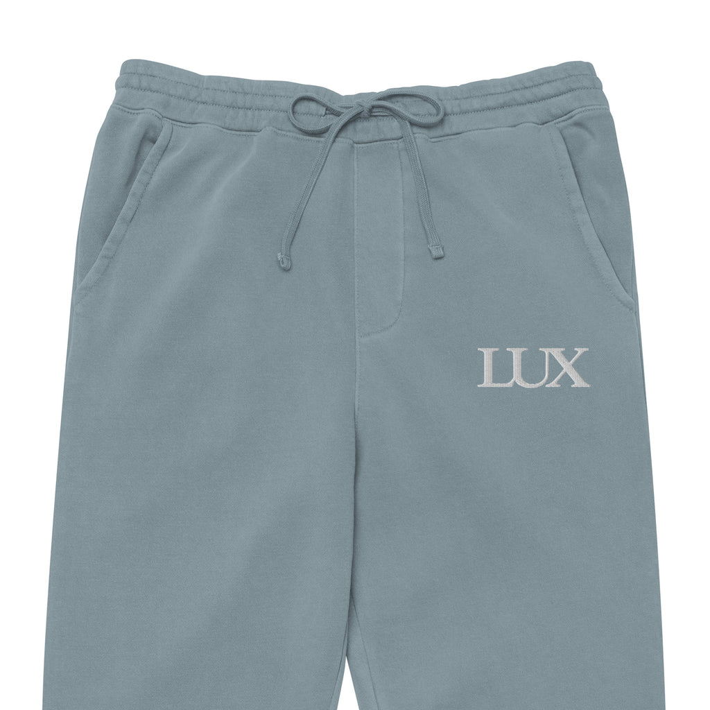 Pigment Blue LUX Sweatpants front view zoomed out