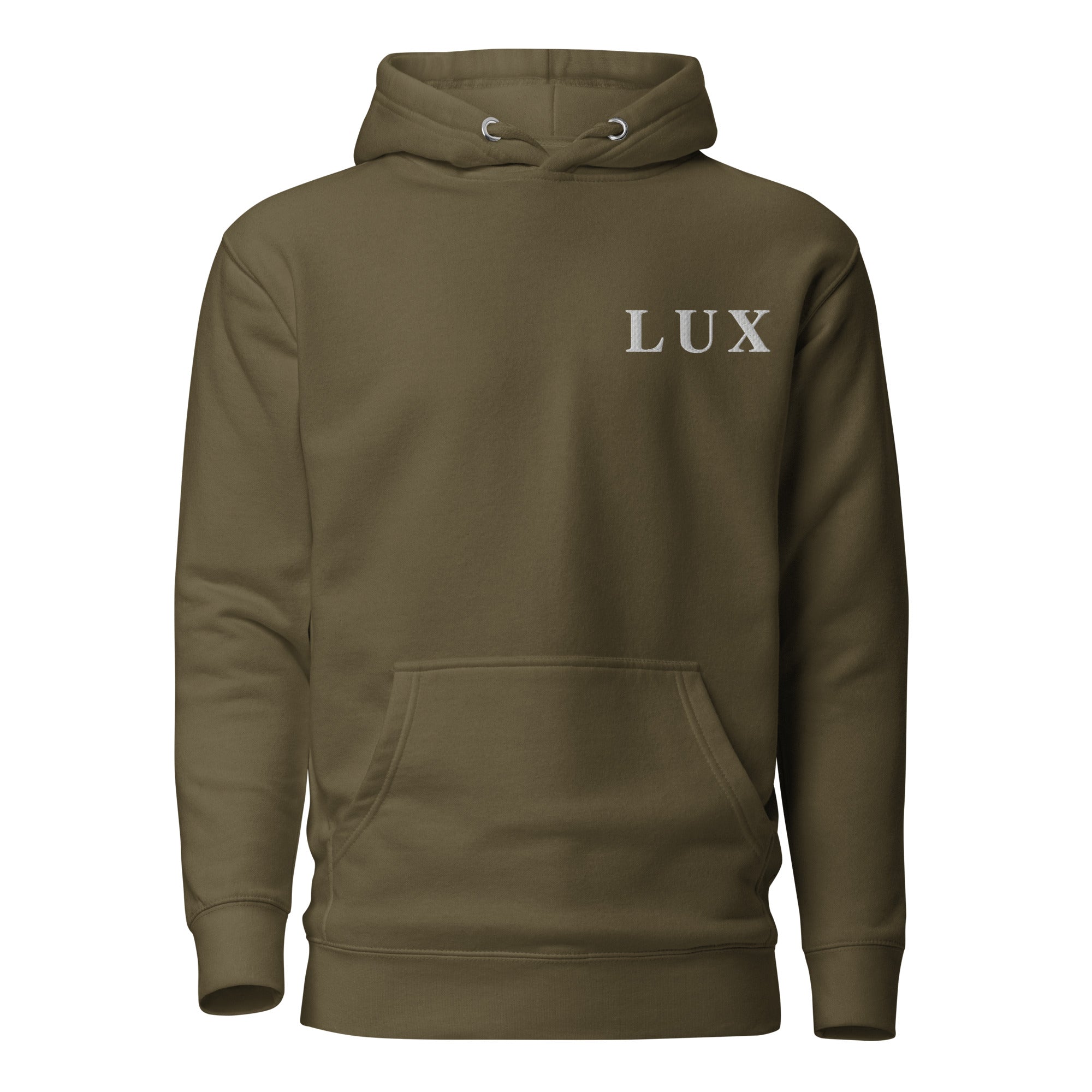 Olive LUX Classic Hoodie front view